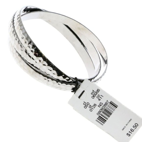 Express hammered entwined dark silver bangle trio - Picture 7 of 7